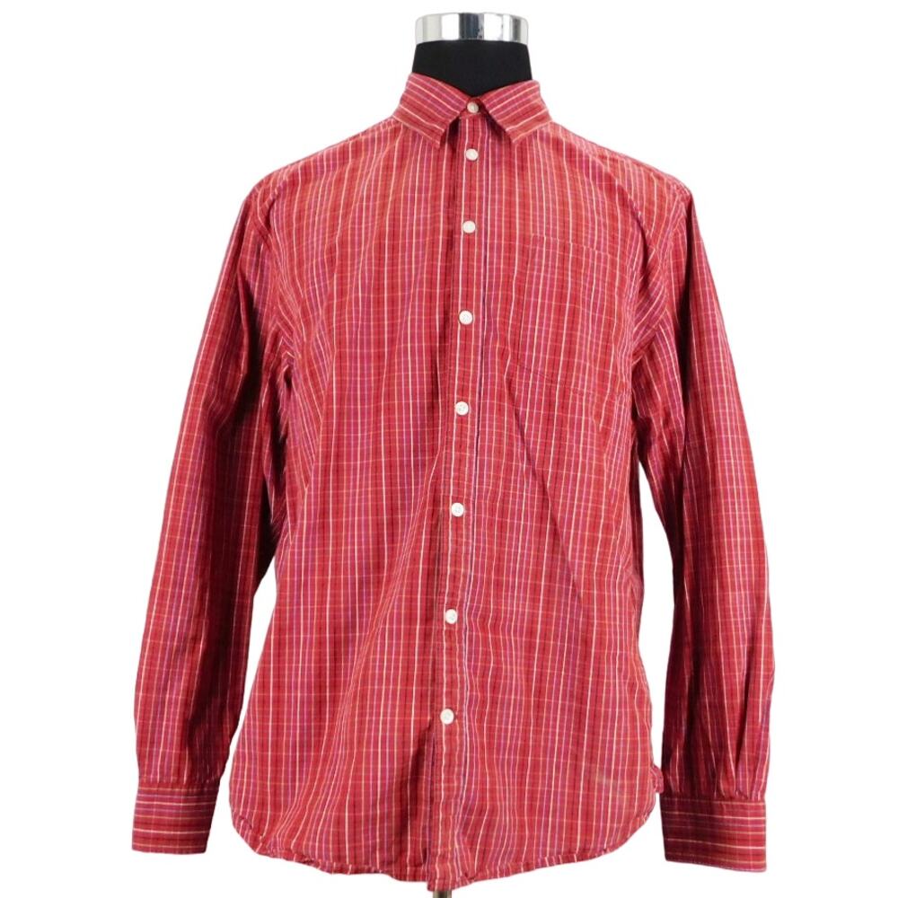 Old Navy Cotton Red Checkered Long Sleeve Button Mens XL Shirt